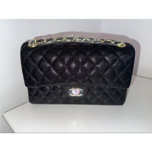 Quilted Black Shoulder Bag with Chain Strap